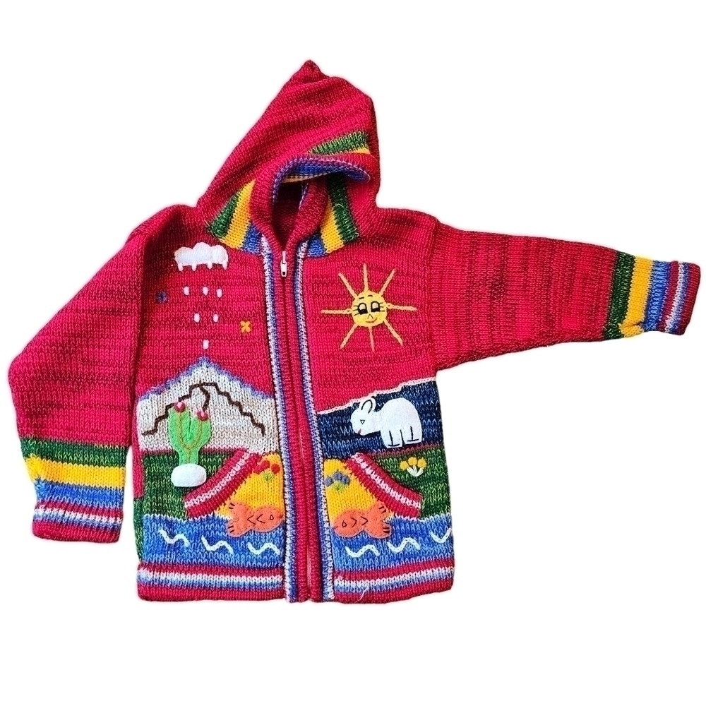 Vintage Kiddies Togs Woodland Mushroom Snail Knit Cardigan Sweater 2T